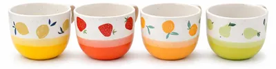 Produktbild von Keramik Tassen Set 400ml 4 Stück mit Zitronen Erdbeer Orangen Birnen Design