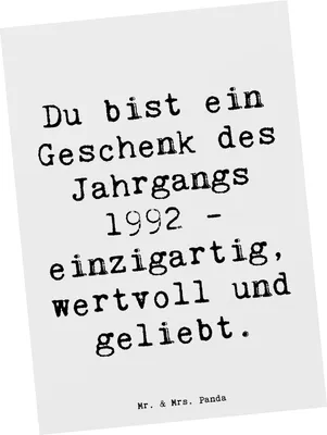 Produktbild von Mr. & Mrs. Panda Grußkarte Spruch 1992 Geburtstag Geschenk - Weiß - Alter, Postkarten, spruchkarte, Postkarte, Fotokarte, Geschenkideen, Geburtstagsgeschenk, Glückwünsche