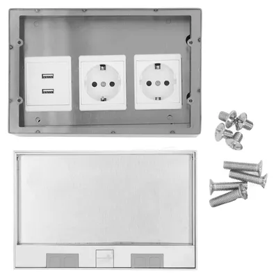 Zdjęcie produktu dla Gniazdko podłogowe, zestaw wodoodpornych płaskich gniazdek ze stali nierdzewnej, 4 kW, z 2 standardowymi złączami USB, do marmuru