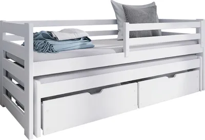 Produktbild von MIRJAN24 Kinderbett mit Stauraum Senso 80, Bett mit zwei Bettschubladen und 2. Schlafgelegenheit, 206x86x78 cm (Farbe: Weiß)