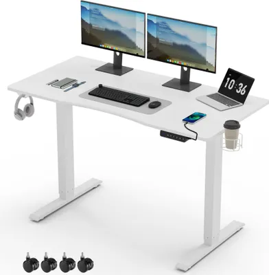 Produktbild von Mondeer Höhenverstellbarer Schreibtisch mit Rollen Elektrischer mit 3 Memory-Funktionen und Silent-Technologie 120*60cm Weiß