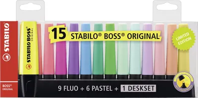 Obrázek produktu pro Zvýrazňovače - STABILO BOSS ORIGINAL - sada 15 ks - 9 fluorescenčních barev, 6 pastelových barev