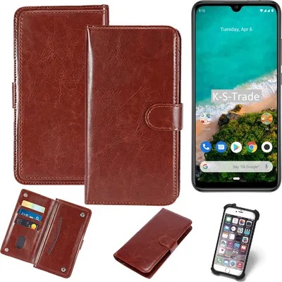 Produktbild von K-S-Trade 360° Hülle kompatibel mit Xiaomi Mi A3 braun Kunstleder Case BookCase WalletCase Kunstlederederhülle Handyhülle, Rundumschutz Bumper