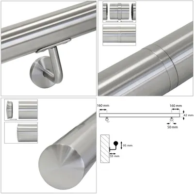 Produktbild von V2Aox Handlauf Treppengeländer aus Edelstahl, Durchmesser: 4,2 cm, Rostfrei & Wetterfest, Inklusive Montagematerial, Halter, Länge:350 cm
