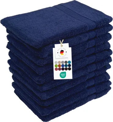 Produktbild von Waschlappen 16x21 cm aus 100% Baumwolle 500g/m2, 10er Set Waschhandschuhe Navy Blau