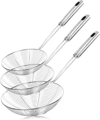 Produktbild von Famanu Schaumkelle Set 3-teilig, Edelstahl, perforierte Kellen für Frittieren, Pasta und Knödel