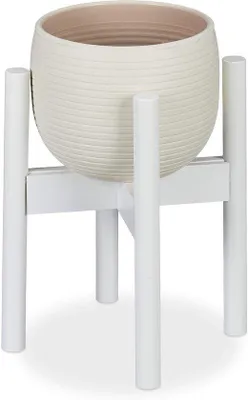 Obrázek produktu pro Bambusový stojan na květiny, bílý, s nastavitelnou výškou 32 cm