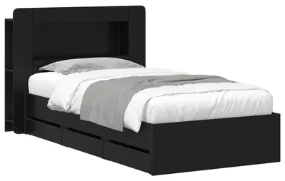 Produktbild von Bettgestell mit Stauraum Schwarz 75 x 190 cm Holzwerkstoff