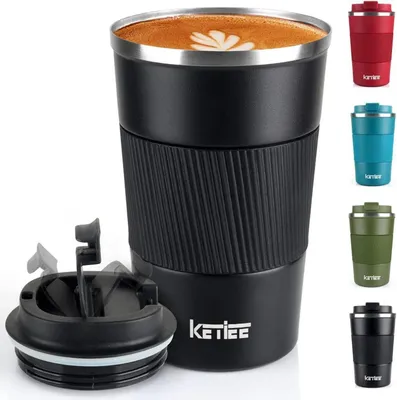 Produktbild von KETIEE Thermobecher Kaffeebecher to Go 380ml Edelstahl Vakuum Isolierbecher Autobecher doppelwandig Schwarz A01