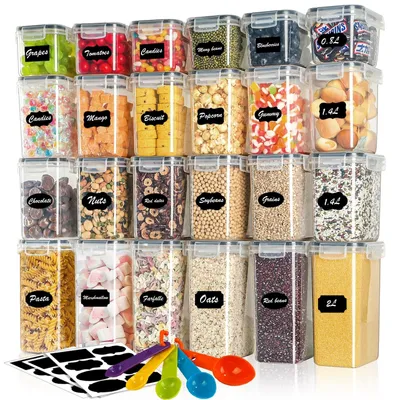 Image de Boîtes de conservation avec couvercle - 24 pièces - Étanches à l'air - 2 litres, 1,4 litre et 0,8 litre