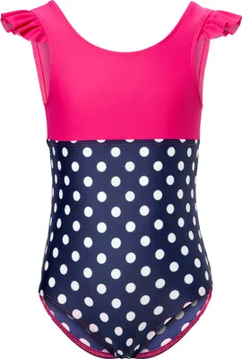 Produktbild von Mädchen Badeanzug schnelltrocknend einteilig UV 50 MS10-443 (Rosa/Marineblau/Dots, 110)