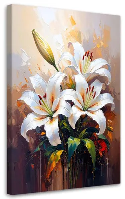 Immagine prodotto di Quadro su tela, Gigli bianchi Fiori come dipinti - 80x120