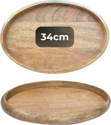 Produktbild von Marrakesch Boho Deko Tablett Serviertablett oval aus Holz 34 x 21 cm | Servierplatte Cagdas als Dekorative Tischdeko für Küche und Wohnzimmer | Vintage Frühstückstablett natürlich für Schlafzimmer