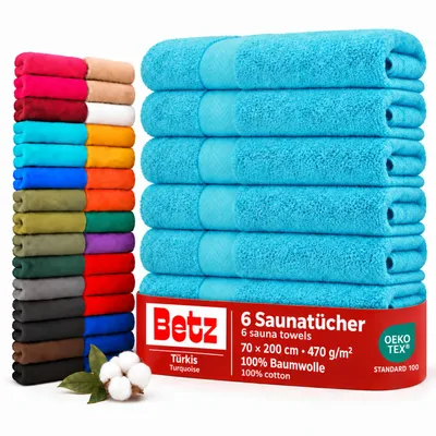 Produktbild von Betz 6 Stück Saunatücher 70 x 200 cm PREMIUM 100% Baumwolle Badetuch Liegetuch Strandtuch Farbe: türkis