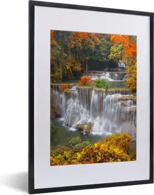 Produktbild von MuchoWow® Gerahmtes Poster Bäume - Wasserfall - Herbst 30x40 cm - Poster mit Schwarzem Bilderrahmen Wandposter Rahmen Foto Bilder - Wandposter Schlafzimmer