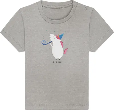Produktbild von Mr. & Mrs. Panda Babyshirt Einhorn Party 6. - 12. Monat - Heather Grey - Geschenk, T-Shirt Baby, Club, Geburtstag, Kurzarmshirt, Unicorn, Einhörner, , Shirt, Alkohol
