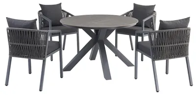 Produktbild von di volio Gartenmöbel Set LICATO – grau, moderne Balkonmöbel mit Tisch und 4 Stühlen, Terrassenmöbel für außen, stabil & bequem
