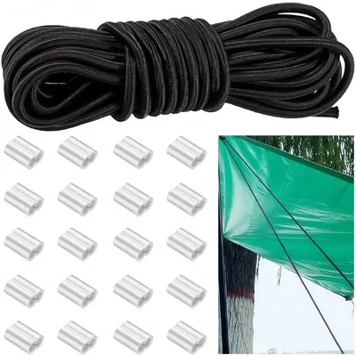 Productafbeelding van Rubberkoord, rond, 8 mm x 10 meter, met 20 aluminium klemmen