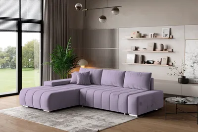 Zdjęcie produktu dla Masseno Narożnik ALESE L-S z funkcją spania i pojemnikiem na pościel Kształt L, Rozkładana sofa, Rogówka - Pudrowy róż, MONOLITH 62