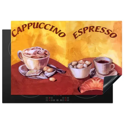 Produktbild von KitchenYeah© Herdabdeckplatte Cappuccino - Espresso - Kaffee - Vintage , 78x52cm, Küche Deko, Glaskeramikkochfeld Herdabdeckung, Abdeckplatte fùr Kochfeld