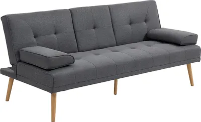 Zdjęcie produktu dla Sofa rozkładana HOMCOM, sofa 3-osobowa, sofa rozkładana ze składanym stołem, uchwytem na kubek, sofa rozkładana z imitacją lnu, sofa gościnna do salonu, ciemnoszara