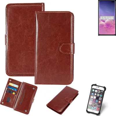 Produktbild von K-S-Trade 360° Hülle kompatibel mit Samsung Galaxy S10+ (Dual-SIM) braun Kunstleder Case BookCase WalletCase Kunstlederederhülle Handyhülle,