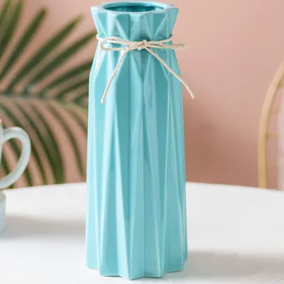 Productafbeelding van Keramische vaas, blauw, 24x10x10 cm, geschikt voor droogbloemen en pampasgras