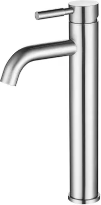 Immagine prodotto di Rubinetto per lavabo da incasso, modello Ibenzoa®, in acciaio inossidabile, con bocchetta curva argentata, altezza 29 cm, completo di accessori per bagni moderni