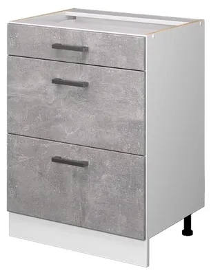 Produktbild von Unterschrank R-Line, Beton, 60 cm mit Schubladen, ohne Arbeitsplatte, geeignet zur Aufbewahrung von Reinigungs- und Haushaltszubehör