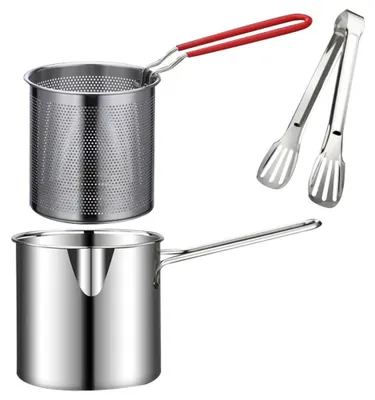 Produktbild von Frittierpfanne aus 304 Edelstahl, 1200 ml, mit Siebeinsatz, für Pommes und Hähnchen – perfektes Frittieren mit praktischem Abtropfkorb