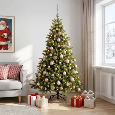 Obrázek produktu pro Umělý vánoční stromek s vánočními ozdobami, výška 180 cm, 300 LED diod