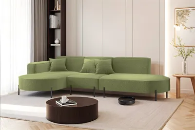 Productafbeelding van Designbank VALENCIA, model Ecksofa, in stof, kleur lichtgroen, met een losse ottoman aan de linkerkant