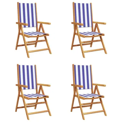 Produktbild von vidaXL Gartenstühle Verstellbar 4 Stk. Blau Weiß Stoff und Massivholz