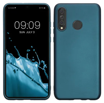 Produktbild von kwmobile Handyhülle für Huawei P30 Lite Hülle - Silikon Case metallisch schimmernd - Schutzhülle Cover - Metallic Karibikblau