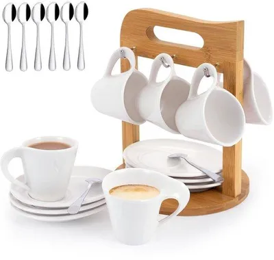 Produktbild von Kaffeeservice mit Tassen - 6 Stück - Porzellan - Bambusdose
