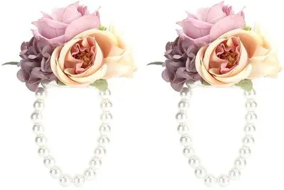 Produktbild von Blumenkorsett-Set aus 2 - Bräutjungin-Armband - Brautjungin-Accessoire - Armreif - Blumenkorsett - Schultasche - Blumenkorsett-Accessoire