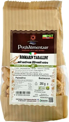 Produktbild von Tarallini Tradizionali mit Rosmarin, Taralli al Rosmarino, Puglialimentari, 250 g