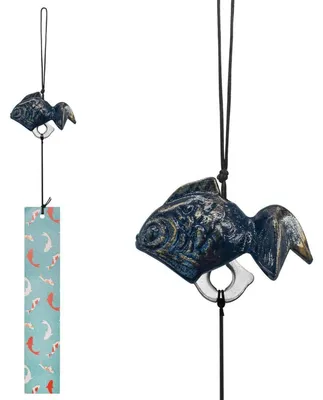 Immagine prodotto di Campanello eolico giapponese in ghisa, a forma di carpa dorata, ideale per la decorazione di giardini in stile Feng Shui