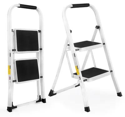 Productafbeelding van 2-traps ladder, lichtgewicht, inklapbare opstap met handrails, draagvermogen 330 lbs, wit