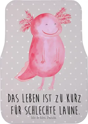 Produktbild von Mr. & Mrs. Panda Automatte Axolotl Glücklich - Grau Pastell - Geschenk, Auto Fußmatte, gut Gelaunt, Lebensfroh, Teppich, Fürs, Lurch, Motivationsspruch, Auto-Fußmatte