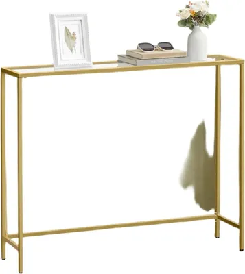 Immagine prodotto di Tavolino consolle in vetro temperato - design elegante - 20 x 100 x 80 cm - trasparente dorato