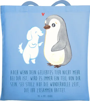 Produktbild von Mr. & Mrs. Panda Tote Bag Trauerbewältigung nach dem Verlust eines Haustiers - Sky Blue - Geschenk, Trost, Tasche, geliebtes Haustier, Erinnerung an, Jutebeutel, Uni