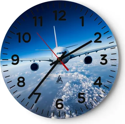 Produktbild von Wanduhr - Rund - Glasuhr - Flugzeug himmel wolken flug - 40x40cm - Schleichendes Uhrwerk - Lautlos - zum Aufhängen bereit - Dekoration Modern - Wanddekoration aus Glas - C4AR40x40-2723