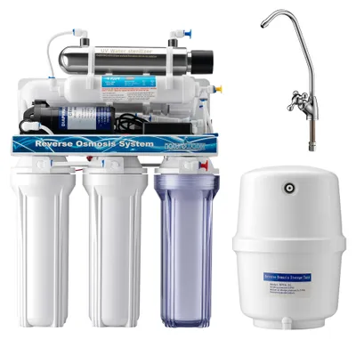 Produktbild von Naturewater 6 Stufen Umkehrosmose 180 L/Tag, RO Omsoseanlage mit UV Klärer und Druckerhöhungspumpe für sauberes Trinkwasser