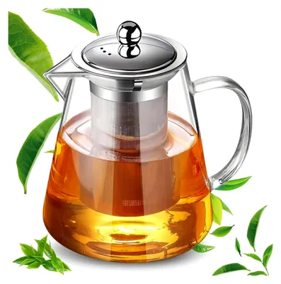 Produktbild von Teekanne aus Borosilikatglas mit Edelstahl-Deckel und Siebeinsatz, 1300 ml