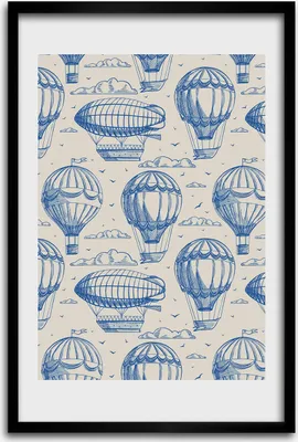 Produktbild von Bild - Bilderrahmen - 40 cm x 60 cm - MDF - Rahmen - Wandkunst - Luftschiffe und Ballons