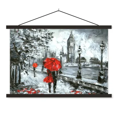 Produktbild von MuchoWow® Textilposter Gemälde - Regenschirm - Öl 90x60 cm mit schwarzem Rahmen - Aufhängungssatz