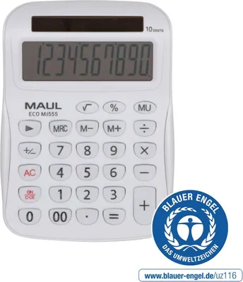 Produktbild von MAUL Tischrechner ECO MJ 555 LCD-Anzeige 1-zeilig, 10 Ziffern Solar 15.4 x 11 x 2.7 cm weiß
