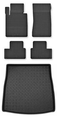 Image de Tapis en caoutchouc + bac de coffre pour Alfa Romeo Stelvio 2016- (avec caisson de basses) – 5 pièces, noirs, semi-universel, adapté