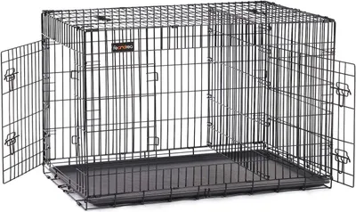 Obrázek produktu pro Klec pro psy - Transportní box pro psy - Bezpečná přepravka - Se 2 dvířky - 122 cm - Černá barva